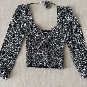 Reformation Blue and White Print top